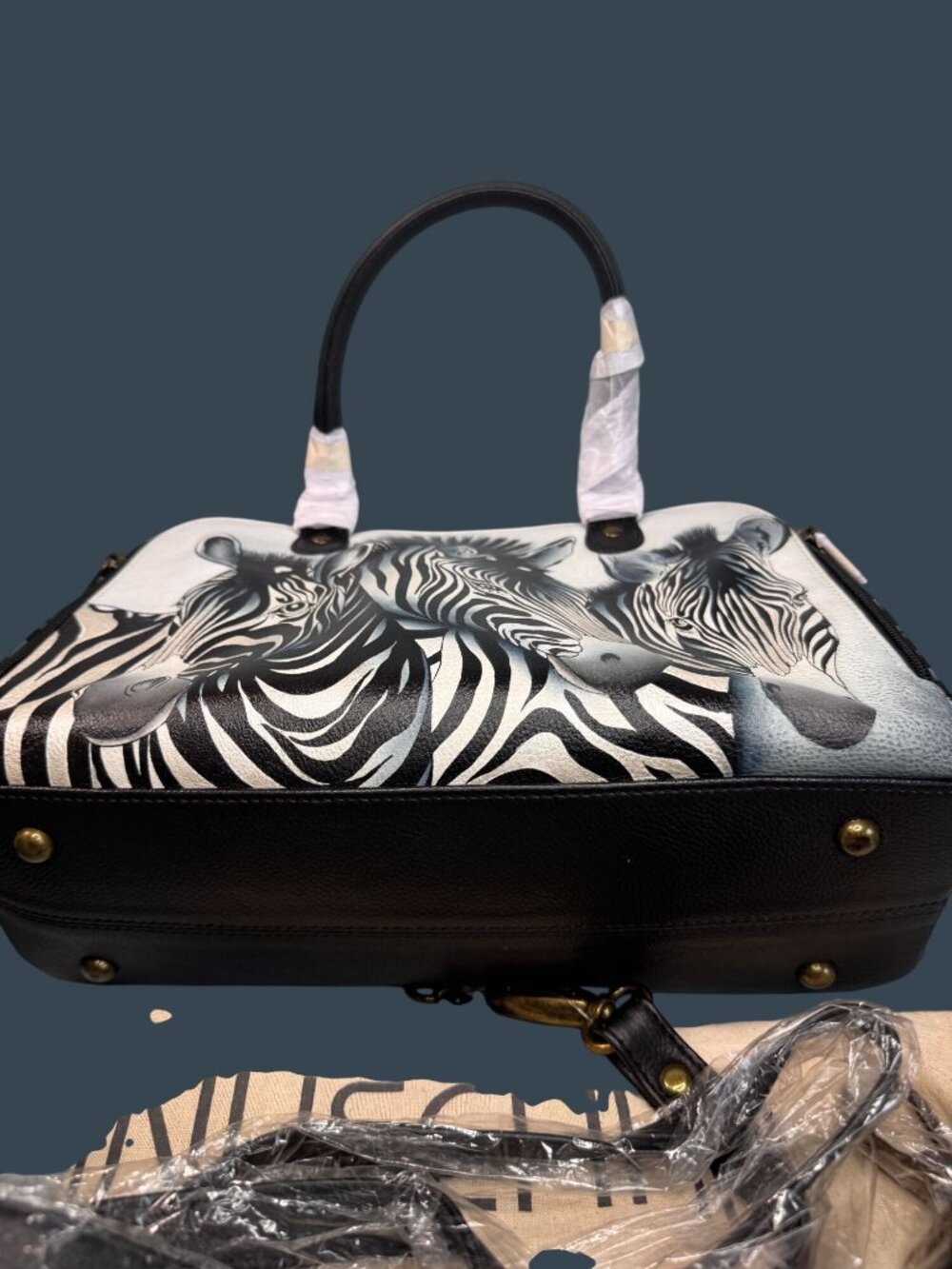 NWT Anuschka Zebra Hand Painted Leather Satchel Crossbody Bag 7368-ZBC Dust Bag - Picture 8 of 11